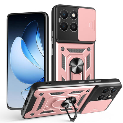 Honor X8c 4G Sliding Camera Cover Magnetic Ring Stand Shockproof TPU + PC Protective Phone Case