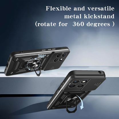 Honor X8c 4G Sliding Camera Cover Magnetic Ring Stand Shockproof TPU + PC Protective Phone Case