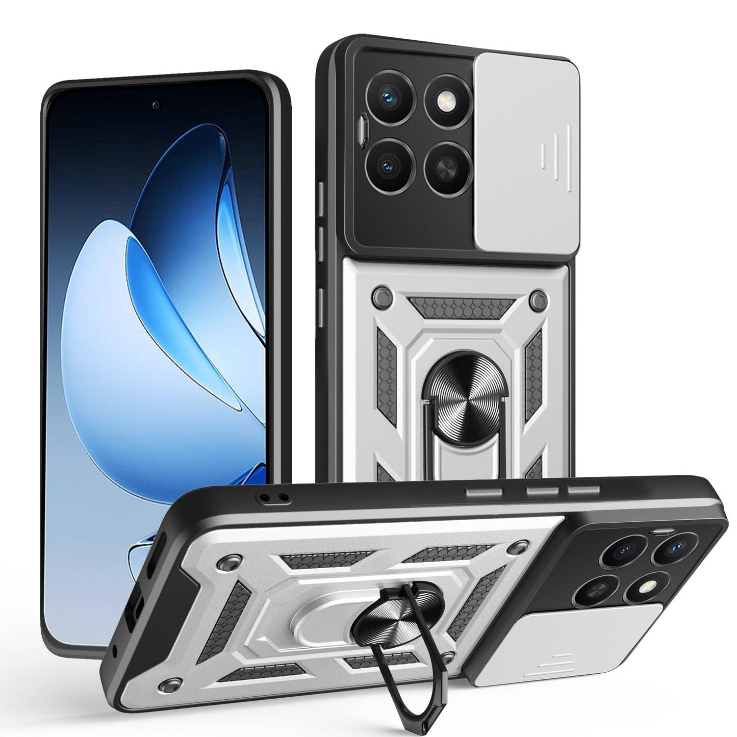 Honor X8c 4G Sliding Camera Cover Magnetic Ring Stand Shockproof TPU + PC Protective Phone Case