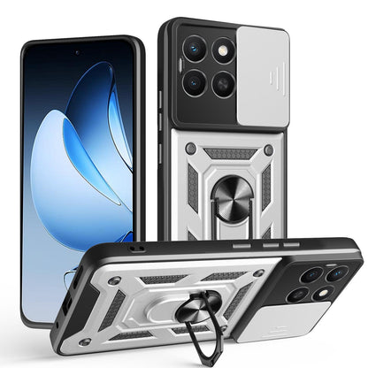 Honor X8c 4G Sliding Camera Cover Magnetic Ring Stand Shockproof TPU + PC Protective Phone Case