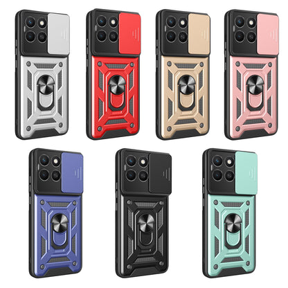 Honor X8c 4G Sliding Camera Cover Magnetic Ring Stand Shockproof TPU + PC Protective Phone Case