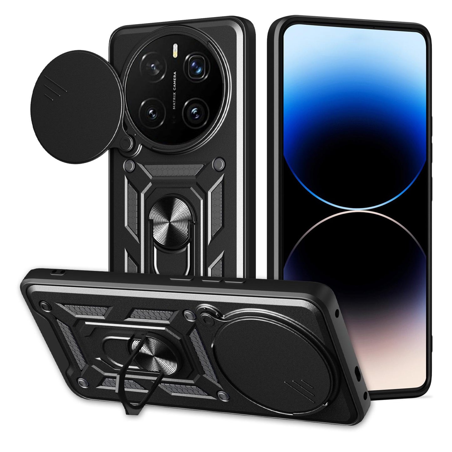 Honor Magic7 Pro Sliding Camera Cover Magnetic Ring Stand Shockproof TPU + PC Protective Phone Case