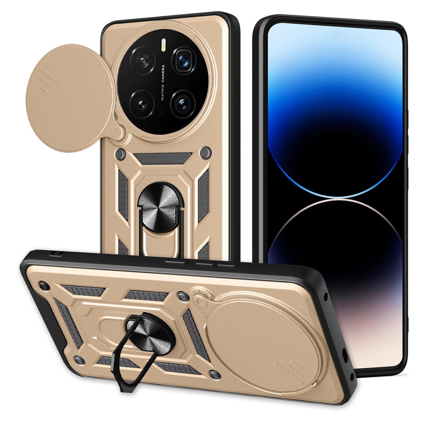 Honor Magic7 Pro Sliding Camera Cover Magnetic Ring Stand Shockproof TPU + PC Protective Phone Case