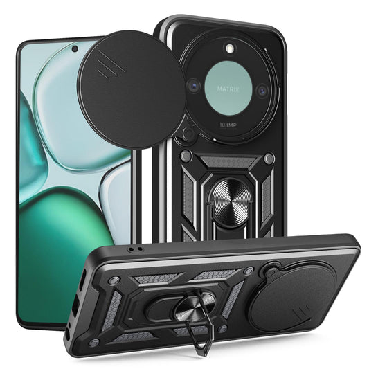 Honor X9c Smart Sliding Camera Cover Magnetic Ring Stand Shockproof TPU + PC Protective Phone Case
