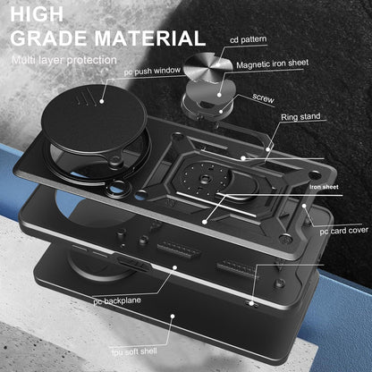 Honor X9c Smart Sliding Camera Cover Magnetic Ring Stand Shockproof TPU + PC Protective Phone Case
