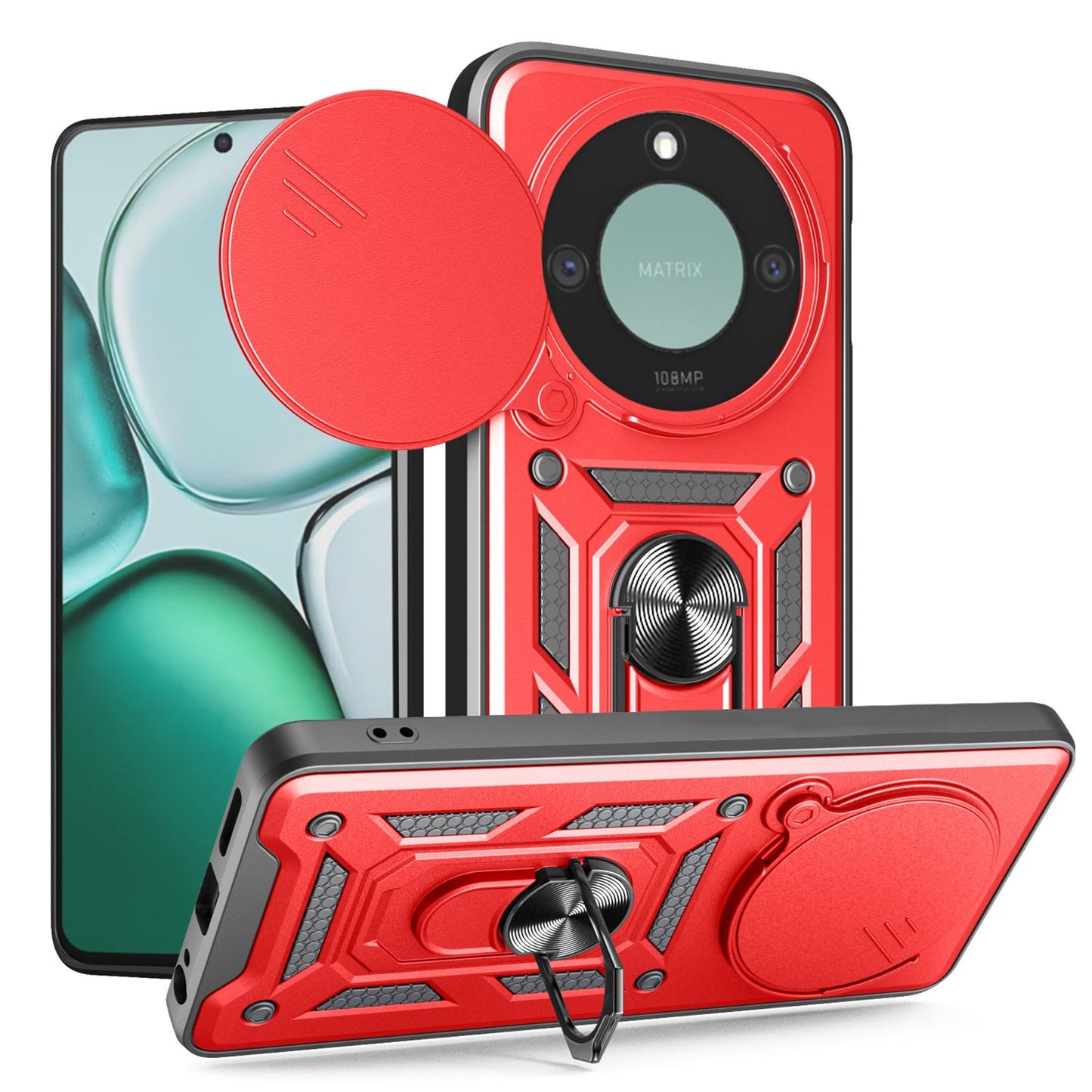Honor X9c Smart Sliding Camera Cover Magnetic Ring Stand Shockproof TPU + PC Protective Phone Case