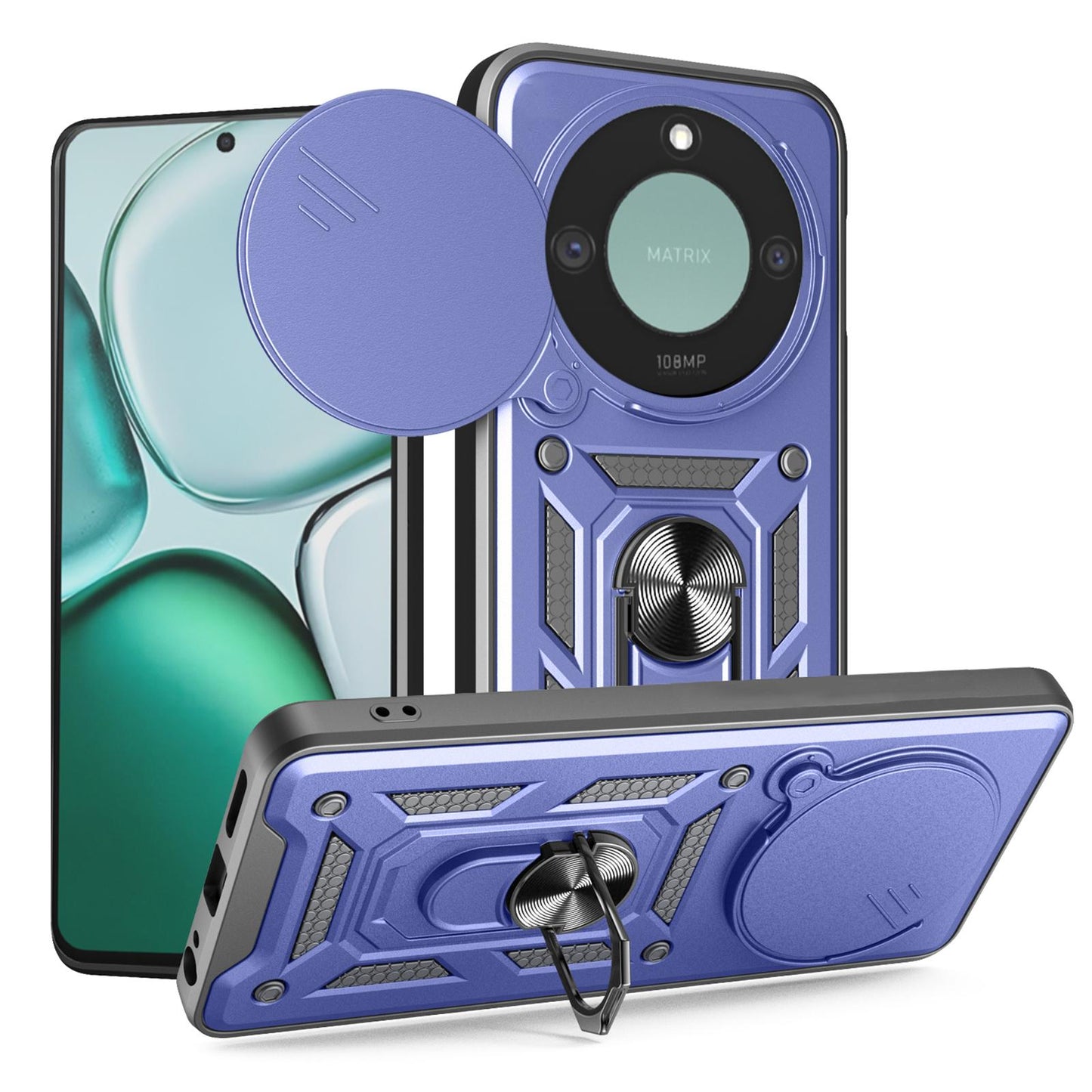 Honor X9c Smart Sliding Camera Cover Magnetic Ring Stand Shockproof TPU + PC Protective Phone Case