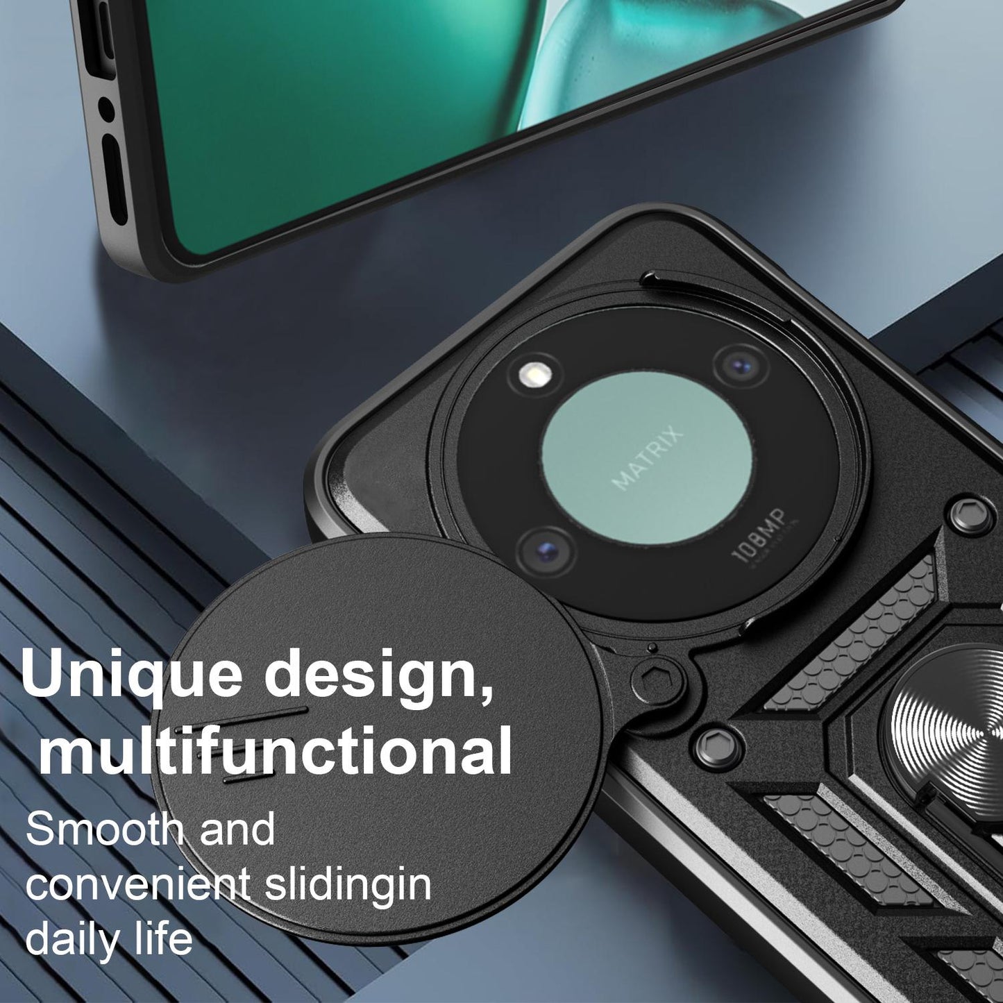 Honor X9c Smart Sliding Camera Cover Magnetic Ring Stand Shockproof TPU + PC Protective Phone Case