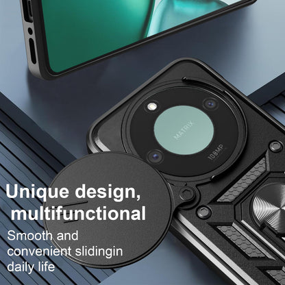 Honor X9c Smart Sliding Camera Cover Magnetic Ring Stand Shockproof TPU + PC Protective Phone Case