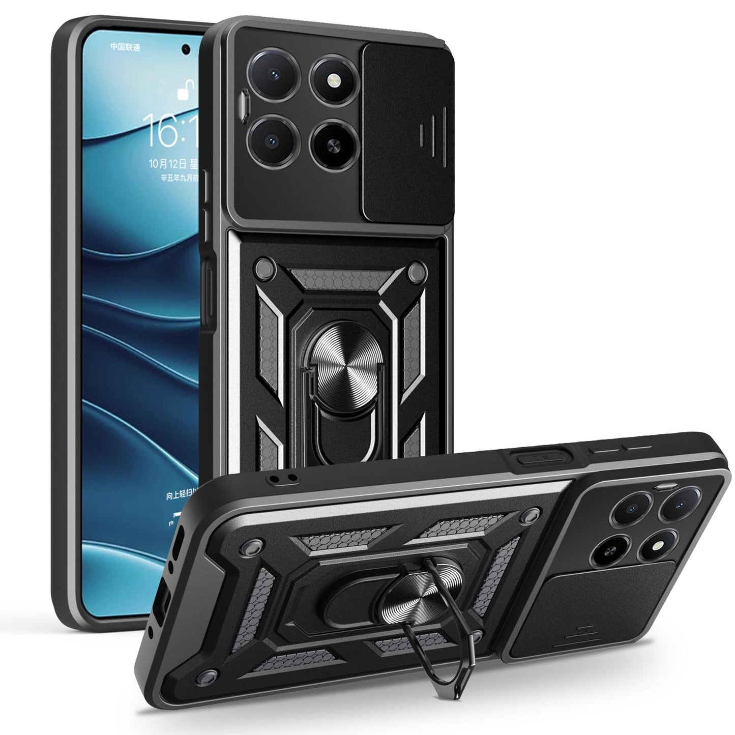 Honor X5b Plus Sliding Camera Cover Magnetic Ring Stand Shockproof TPU + PC Protective Phone Case