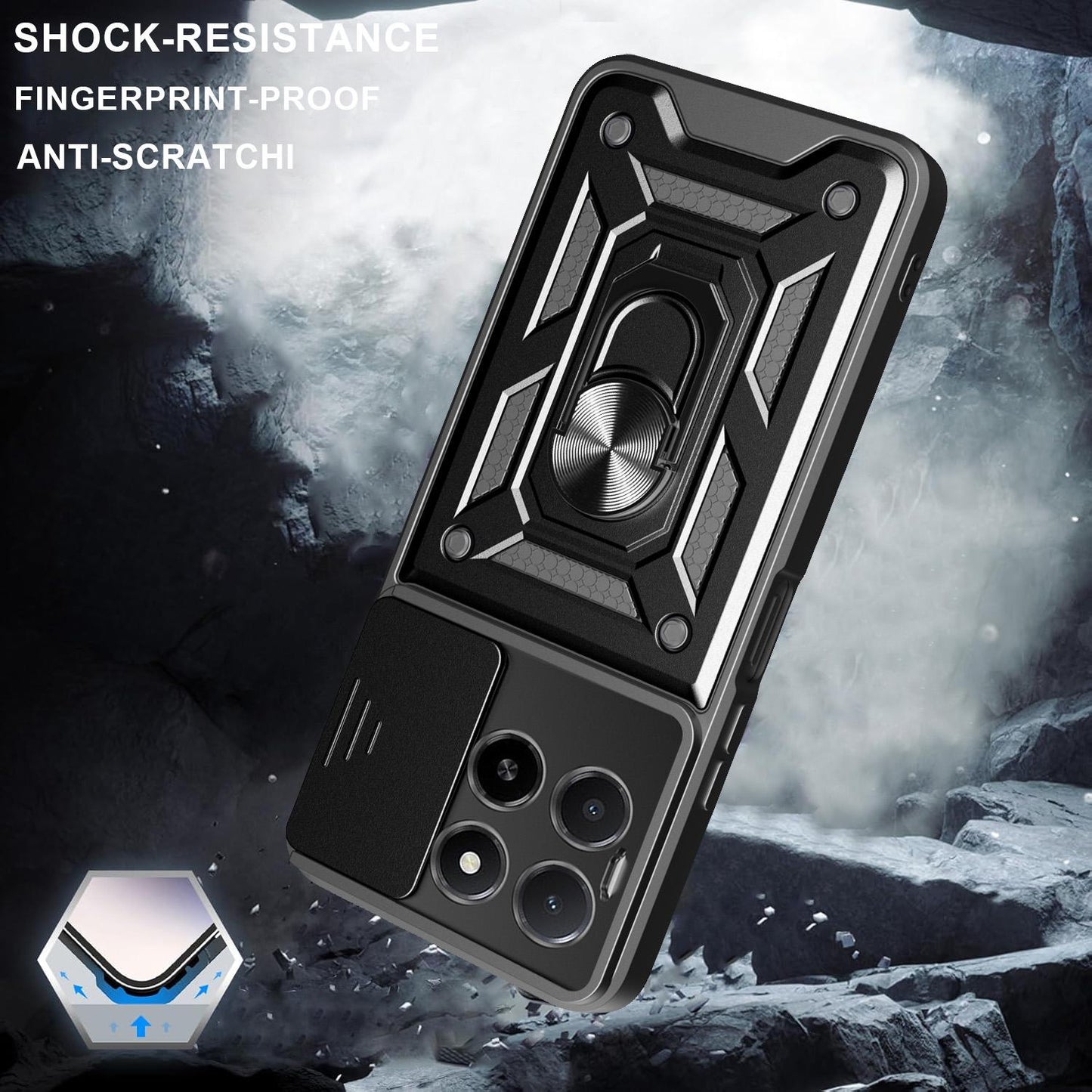 Honor X5b Plus Sliding Camera Cover Magnetic Ring Stand Shockproof TPU + PC Protective Phone Case