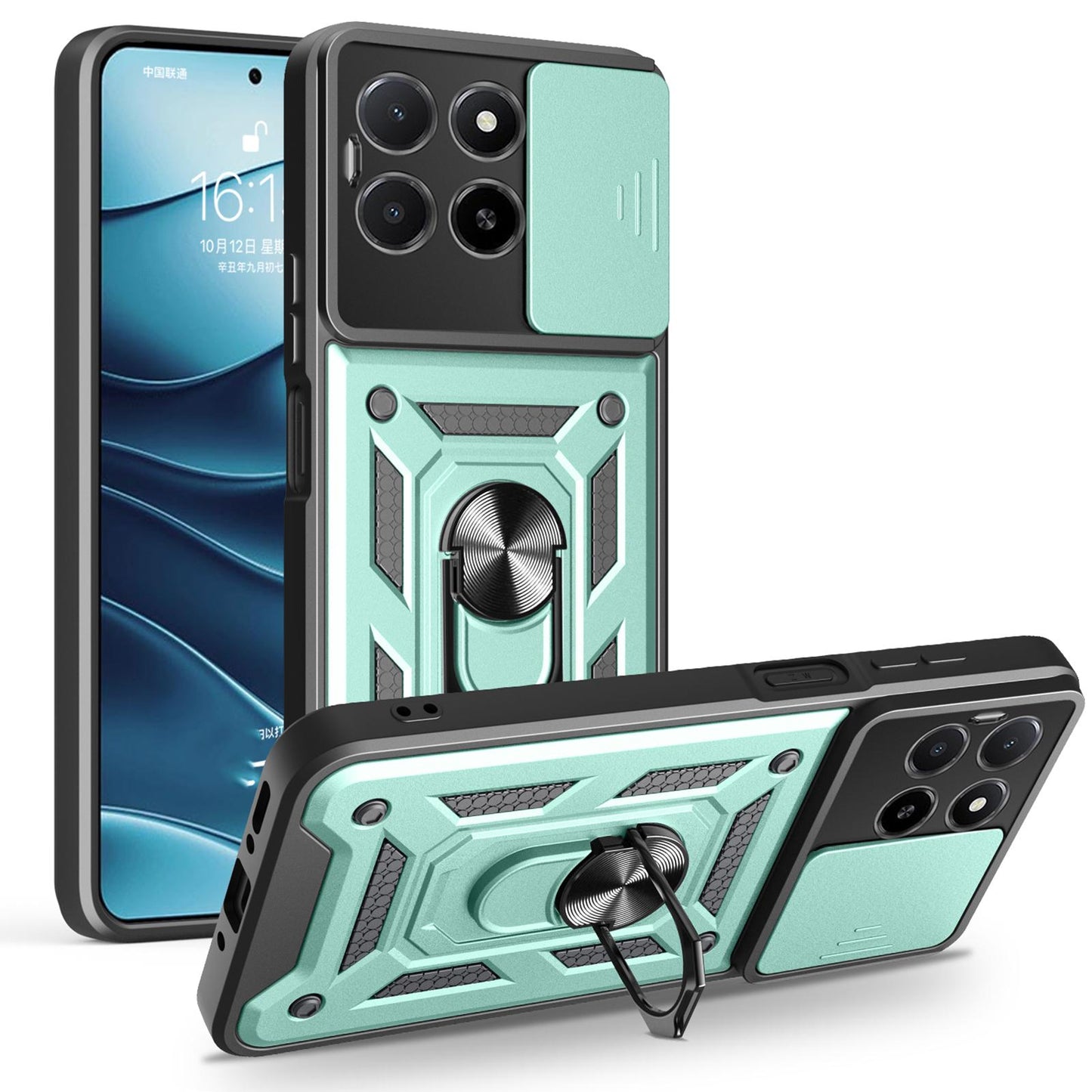 Honor X5b Plus Sliding Camera Cover Magnetic Ring Stand Shockproof TPU + PC Protective Phone Case