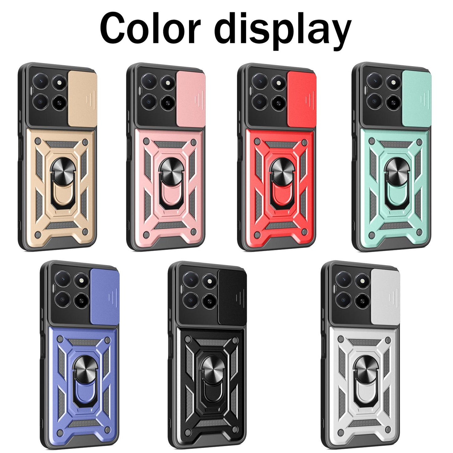 Honor X5b Plus Sliding Camera Cover Magnetic Ring Stand Shockproof TPU + PC Protective Phone Case