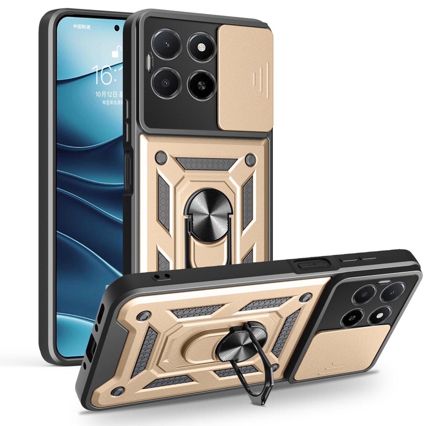 Honor X5b Plus Sliding Camera Cover Magnetic Ring Stand Shockproof TPU + PC Protective Phone Case