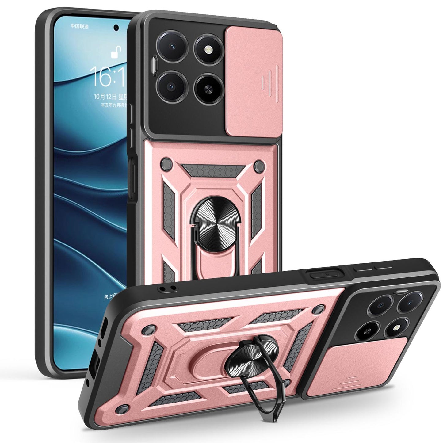 Honor X5b Plus Sliding Camera Cover Magnetic Ring Stand Shockproof TPU + PC Protective Phone Case