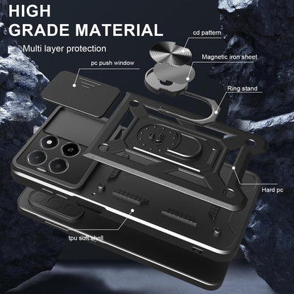 Honor X5b Plus Sliding Camera Cover Magnetic Ring Stand Shockproof TPU + PC Protective Phone Case