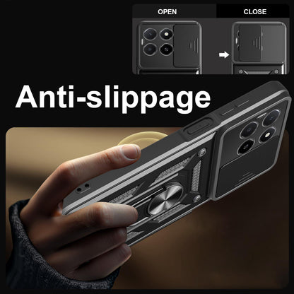 Honor X5b Plus Sliding Camera Cover Magnetic Ring Stand Shockproof TPU + PC Protective Phone Case