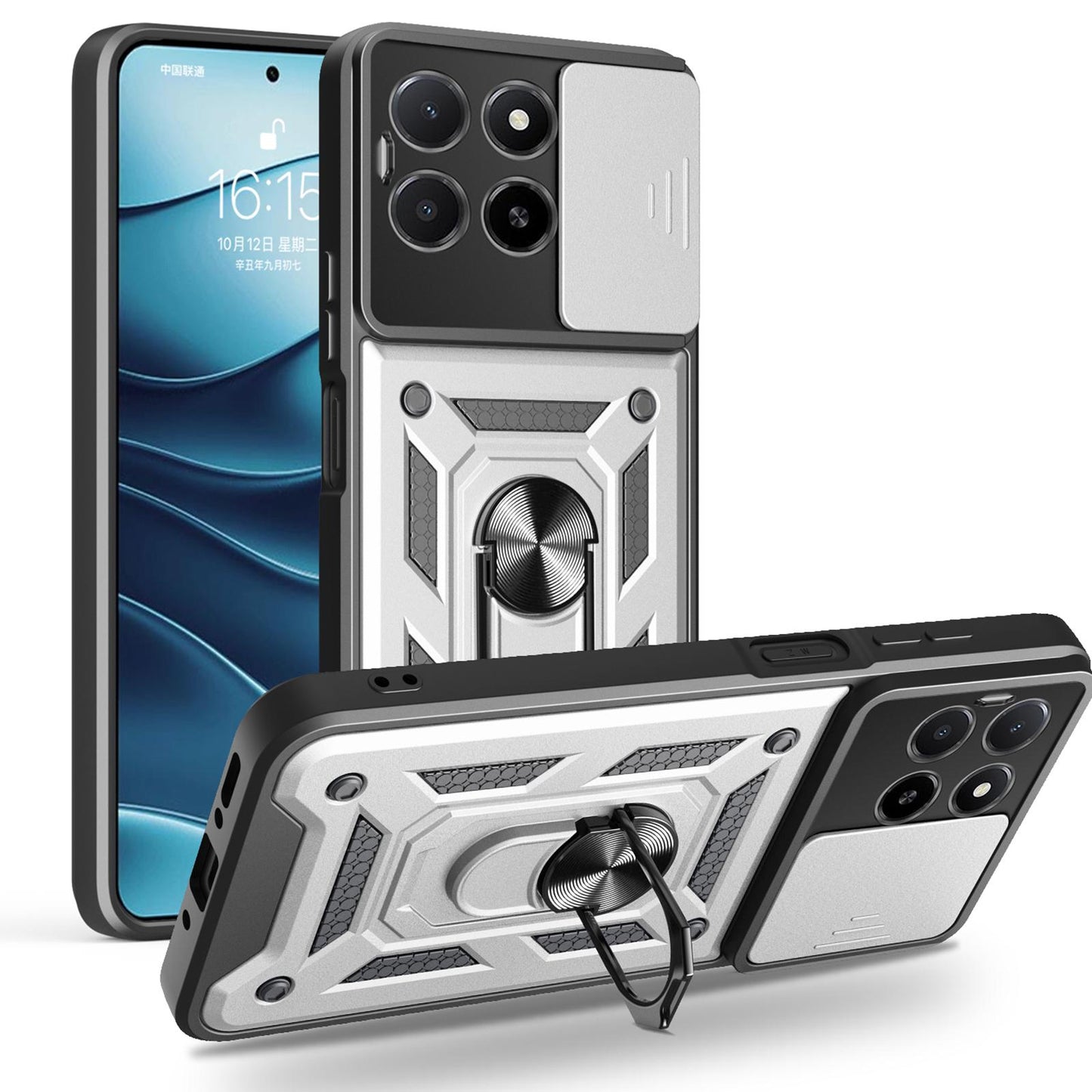 Honor X5b Plus Sliding Camera Cover Magnetic Ring Stand Shockproof TPU + PC Protective Phone Case
