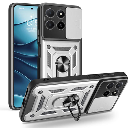 Honor X5b Plus Sliding Camera Cover Magnetic Ring Stand Shockproof TPU + PC Protective Phone Case