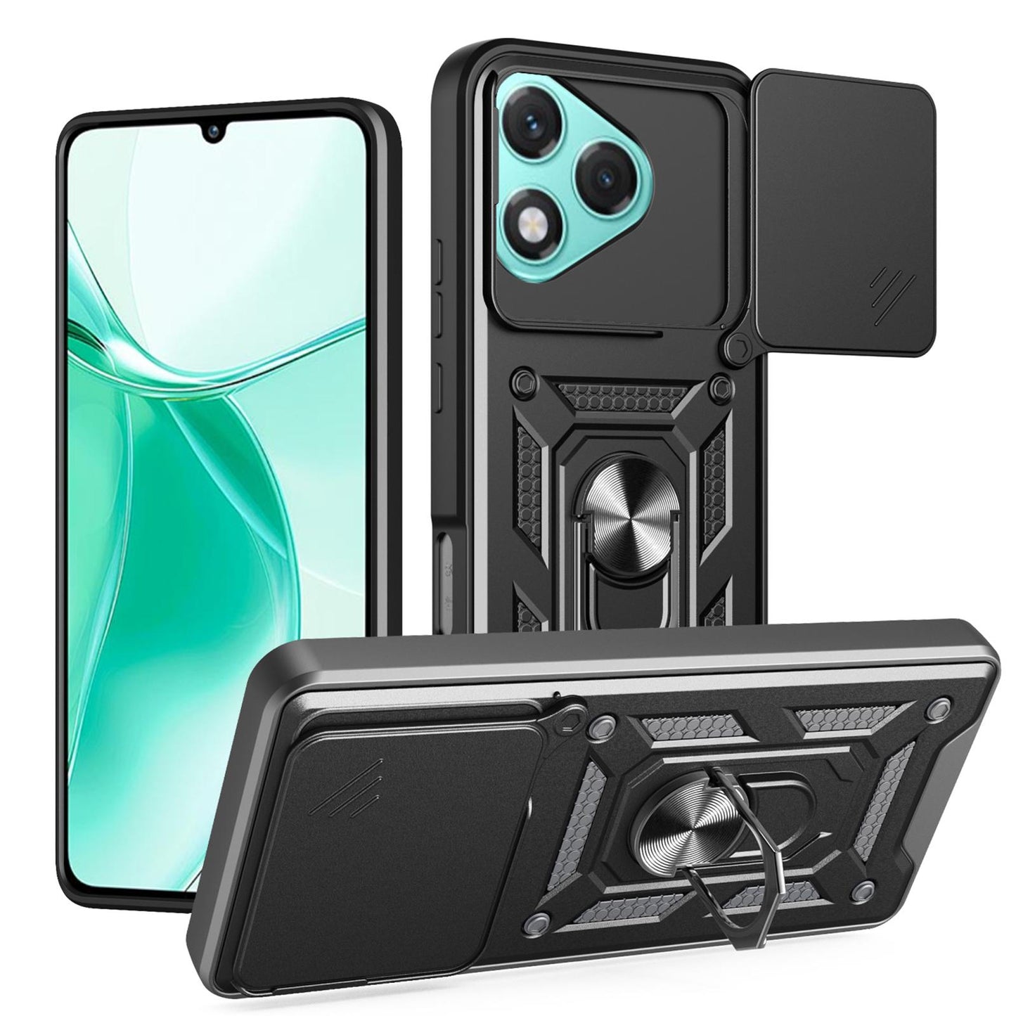 Honor 400 Lite Sliding Camera Cover Magnetic Ring Stand Shockproof TPU + PC Protective Phone Case