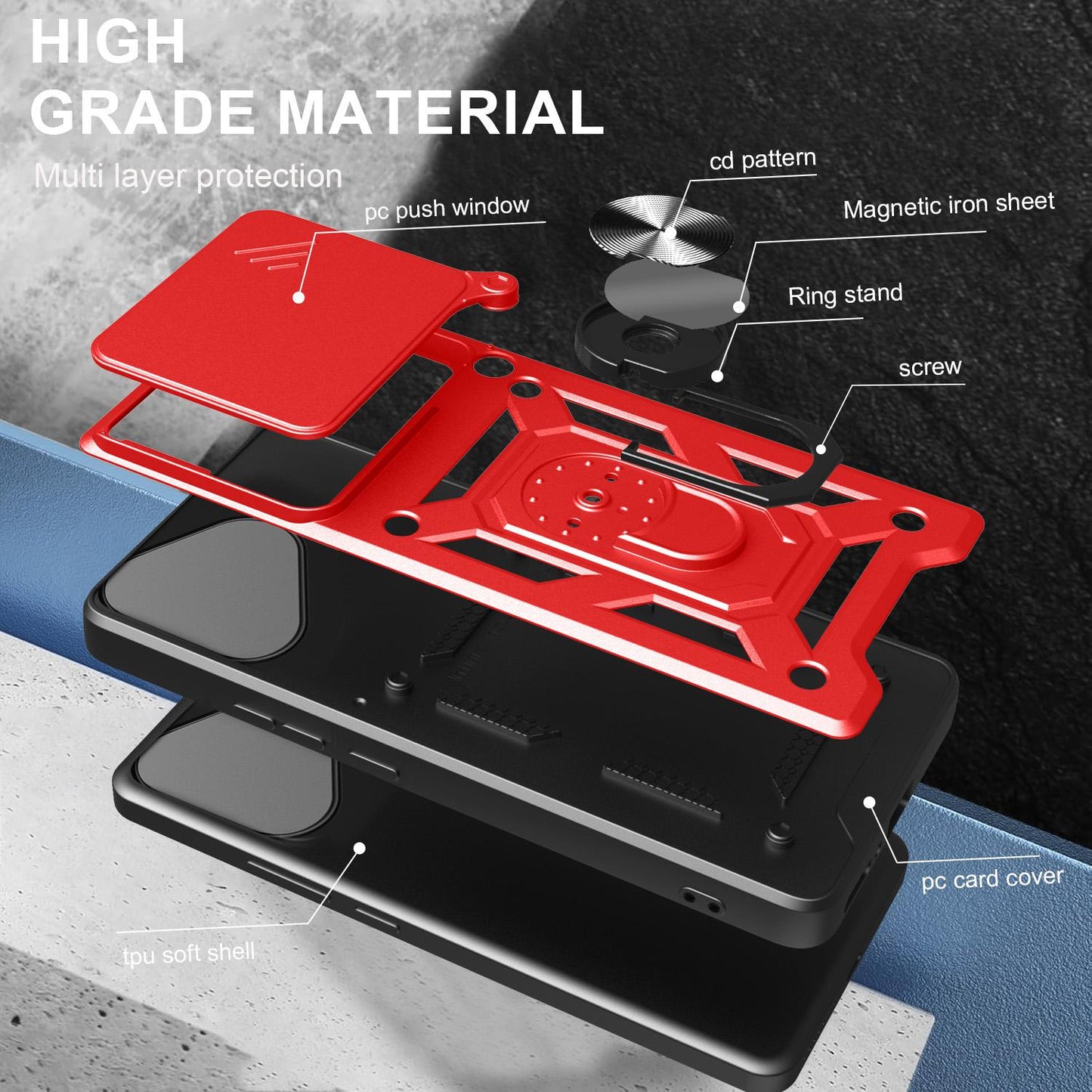 Honor 400 Lite Sliding Camera Cover Magnetic Ring Stand Shockproof TPU + PC Protective Phone Case