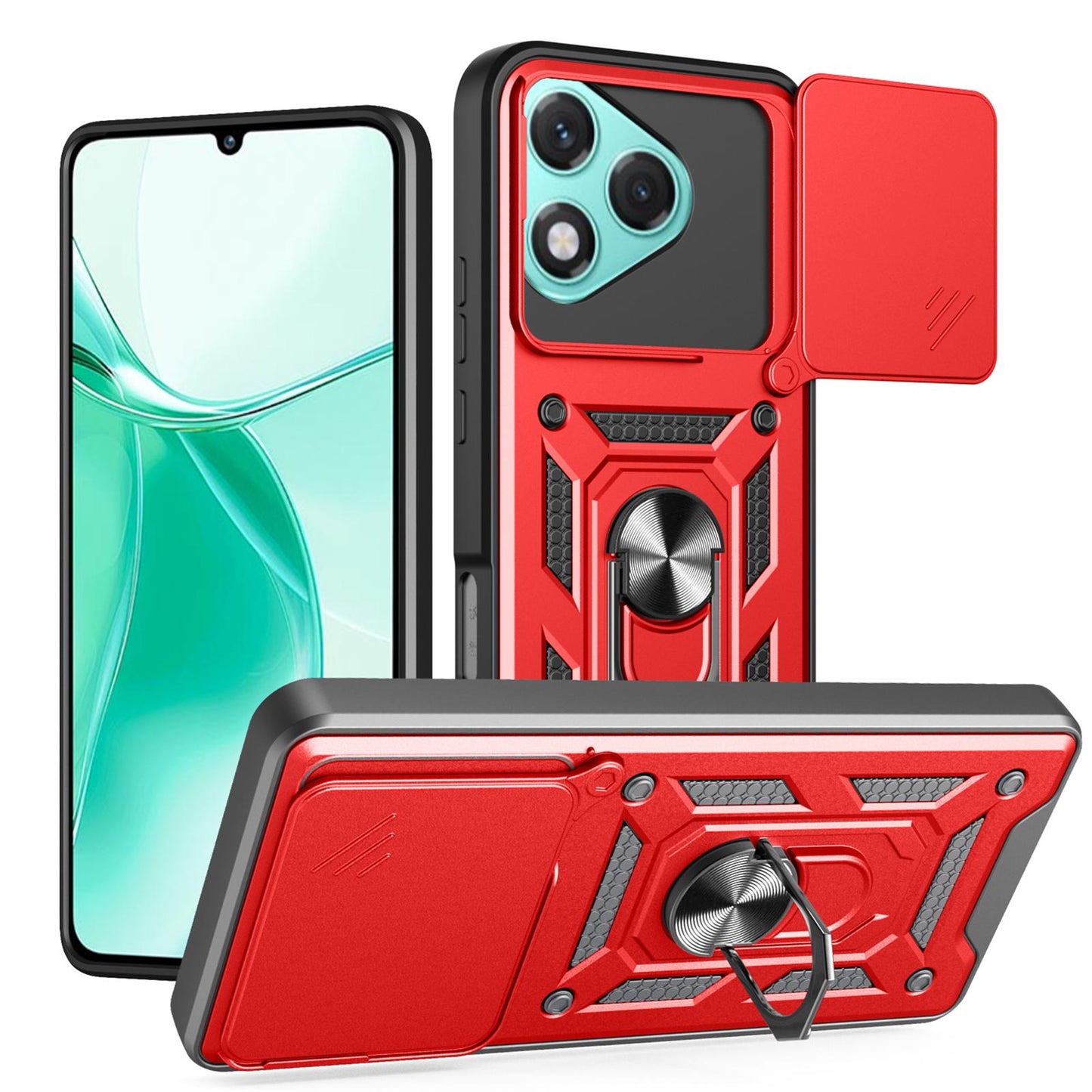 Honor 400 Lite Sliding Camera Cover Magnetic Ring Stand Shockproof TPU + PC Protective Phone Case