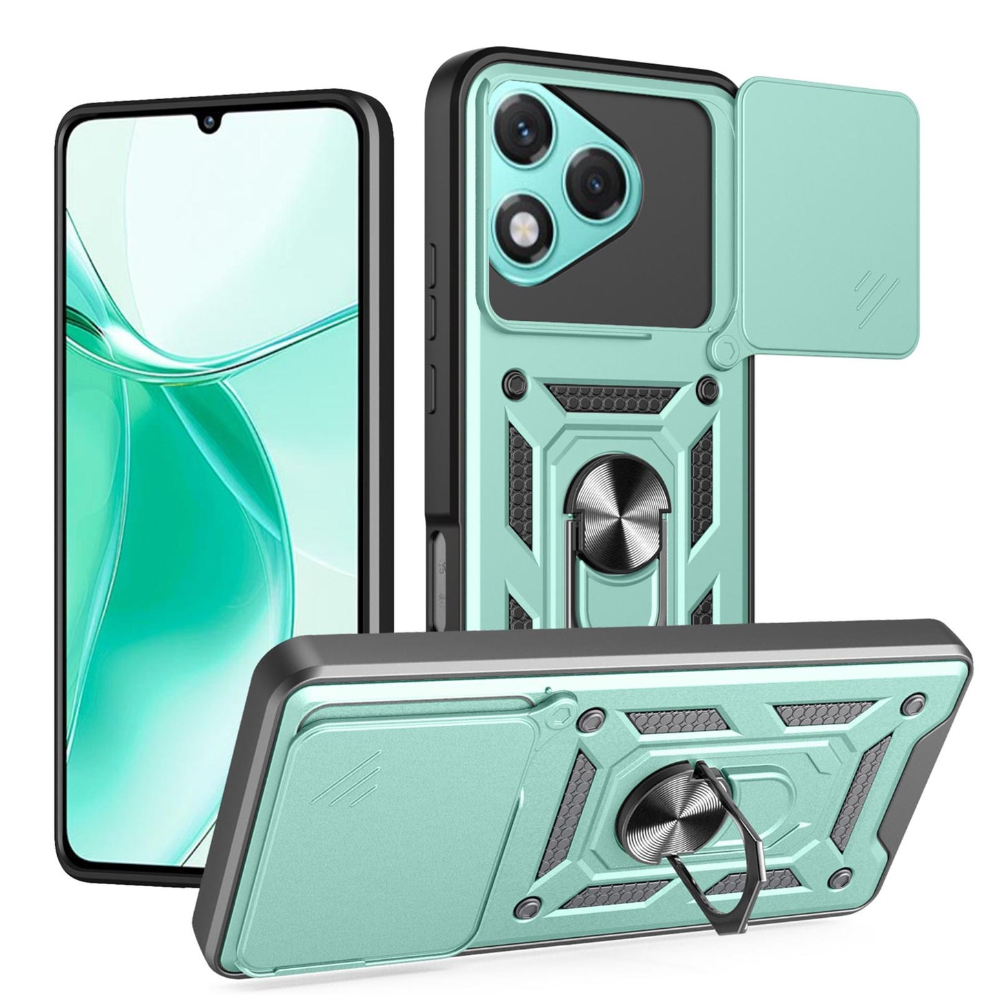 Honor 400 Lite Sliding Camera Cover Magnetic Ring Stand Shockproof TPU + PC Protective Phone Case
