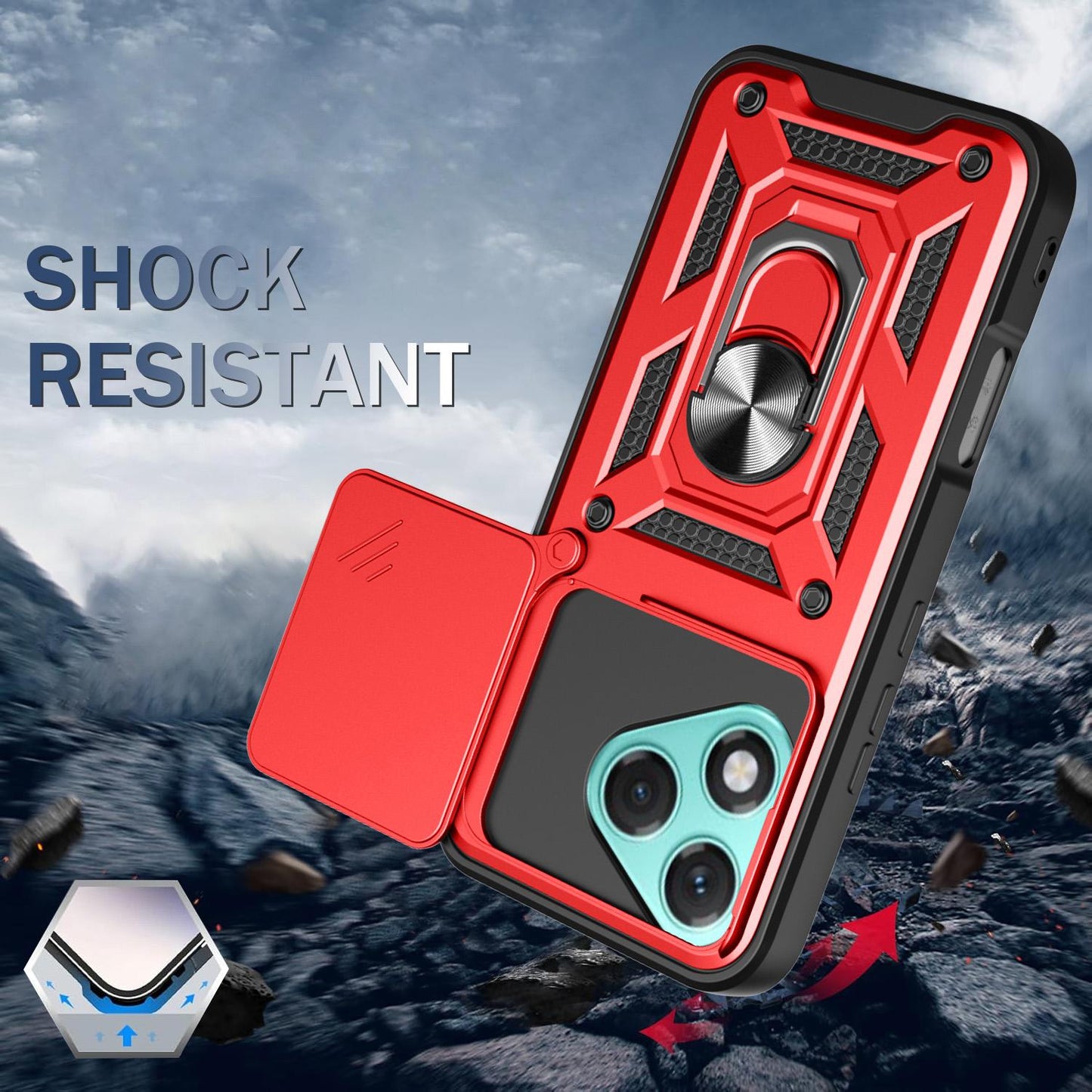 Honor 400 Lite Sliding Camera Cover Magnetic Ring Stand Shockproof TPU + PC Protective Phone Case