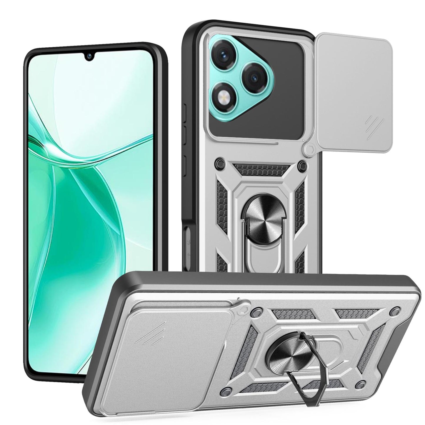 Honor 400 Lite Sliding Camera Cover Magnetic Ring Stand Shockproof TPU + PC Protective Phone Case