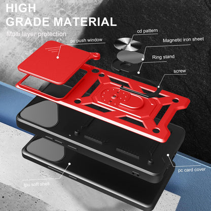 Honor 400 Lite Sliding Camera Cover Magnetic Ring Stand Shockproof TPU + PC Protective Phone Case
