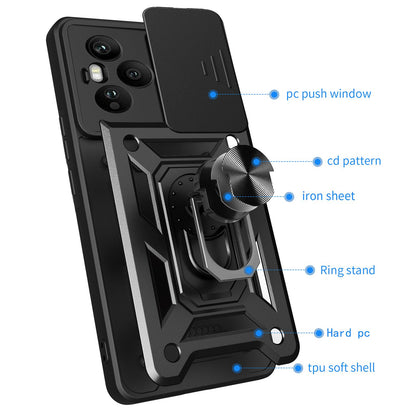 Honor 400 Pro 160.8mm Sliding Camera Cover Magnetic Ring Stand Shockproof TPU + PC Protective Phone Case