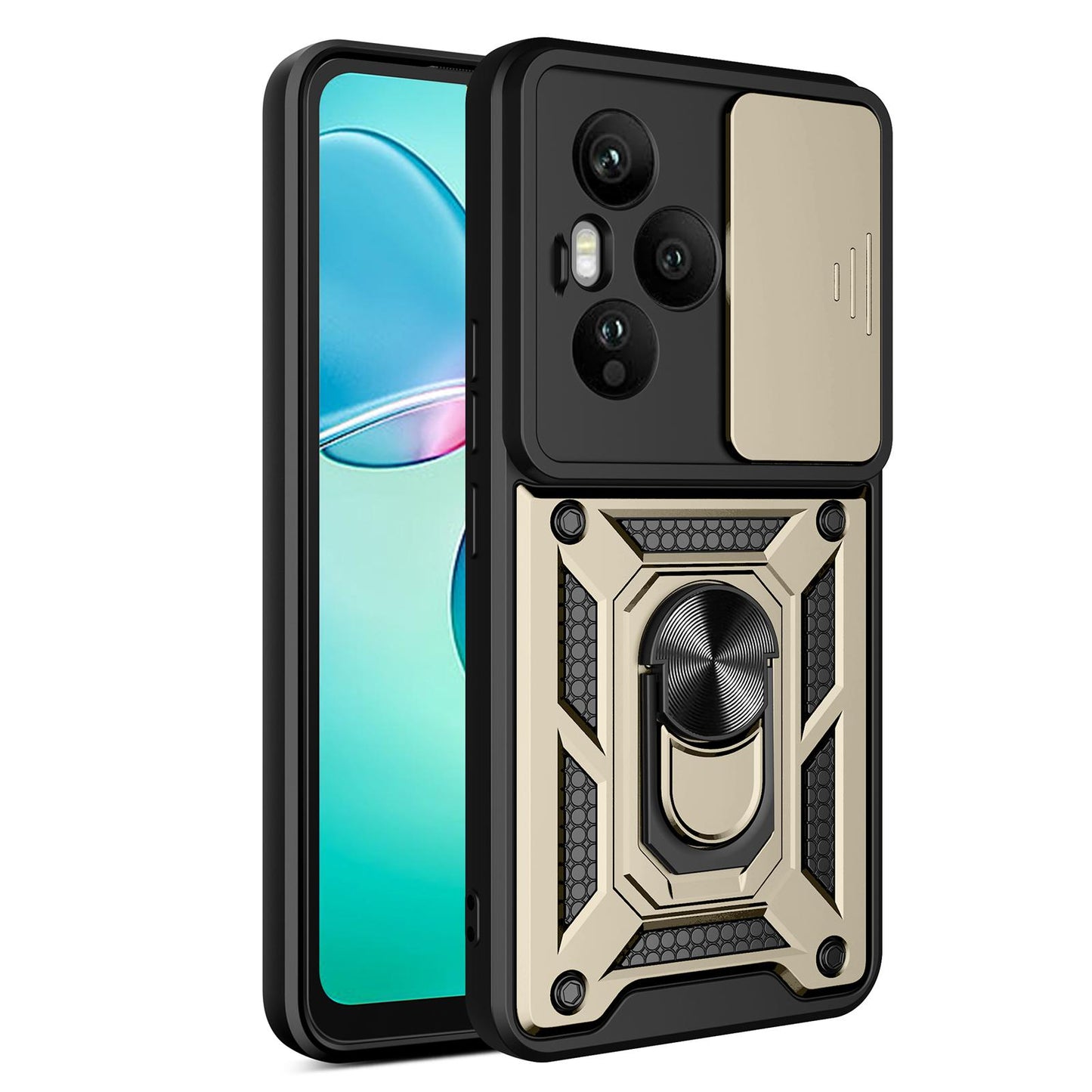 Honor 400 Pro 160.8mm Sliding Camera Cover Magnetic Ring Stand Shockproof TPU + PC Protective Phone Case