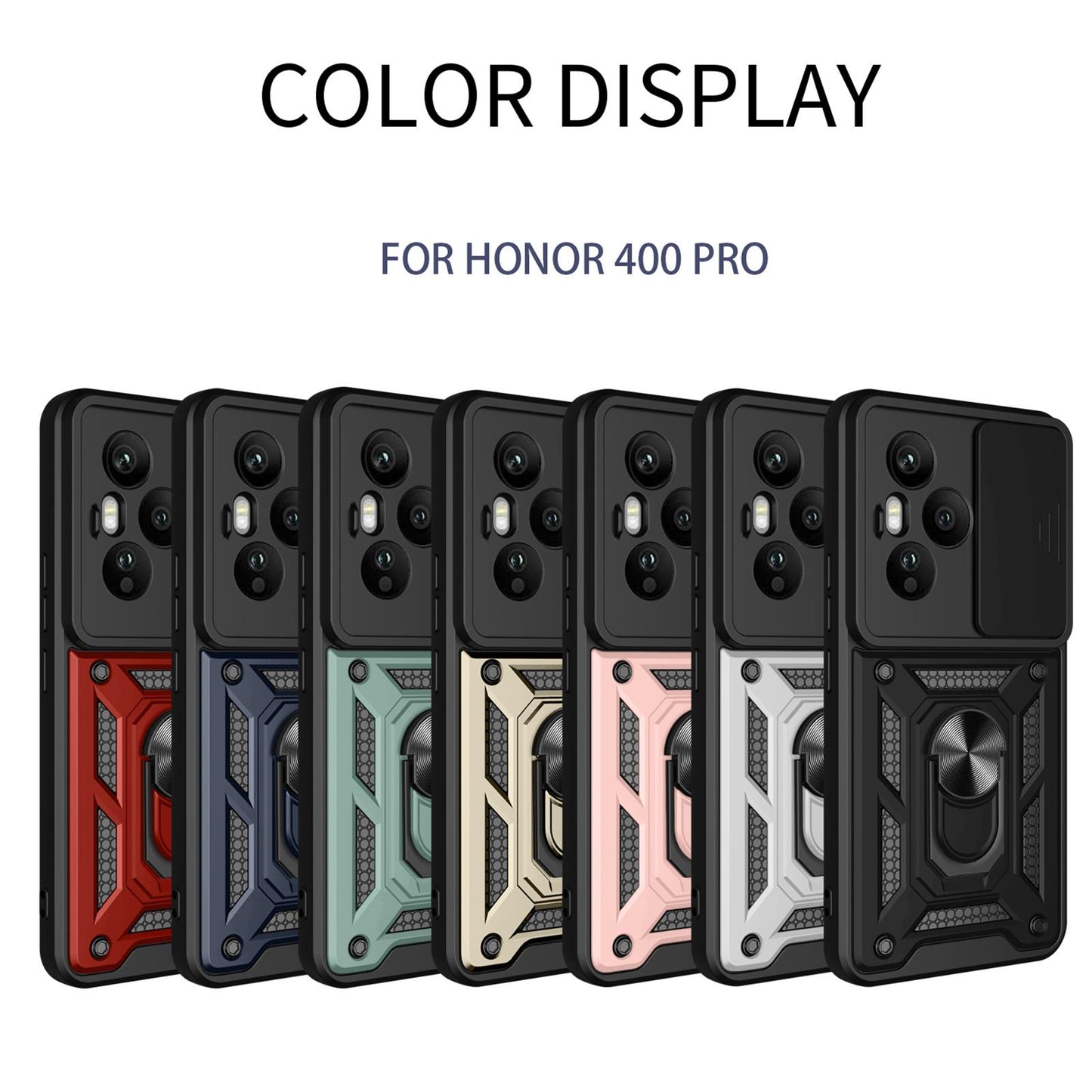 Honor 400 Pro 160.8mm Sliding Camera Cover Magnetic Ring Stand Shockproof TPU + PC Protective Phone Case