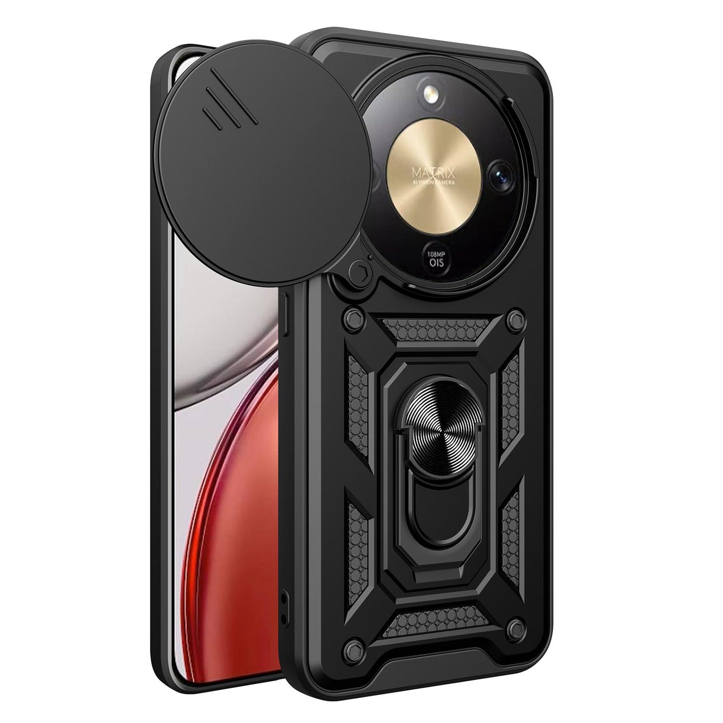 Honor X9d 5G Sliding Camera Cover Magnetic Ring Stand Shockproof TPU + PC Protective Phone Case