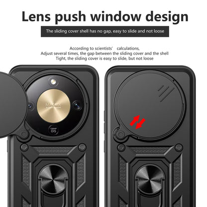 Honor X9d 5G Sliding Camera Cover Magnetic Ring Stand Shockproof TPU + PC Protective Phone Case