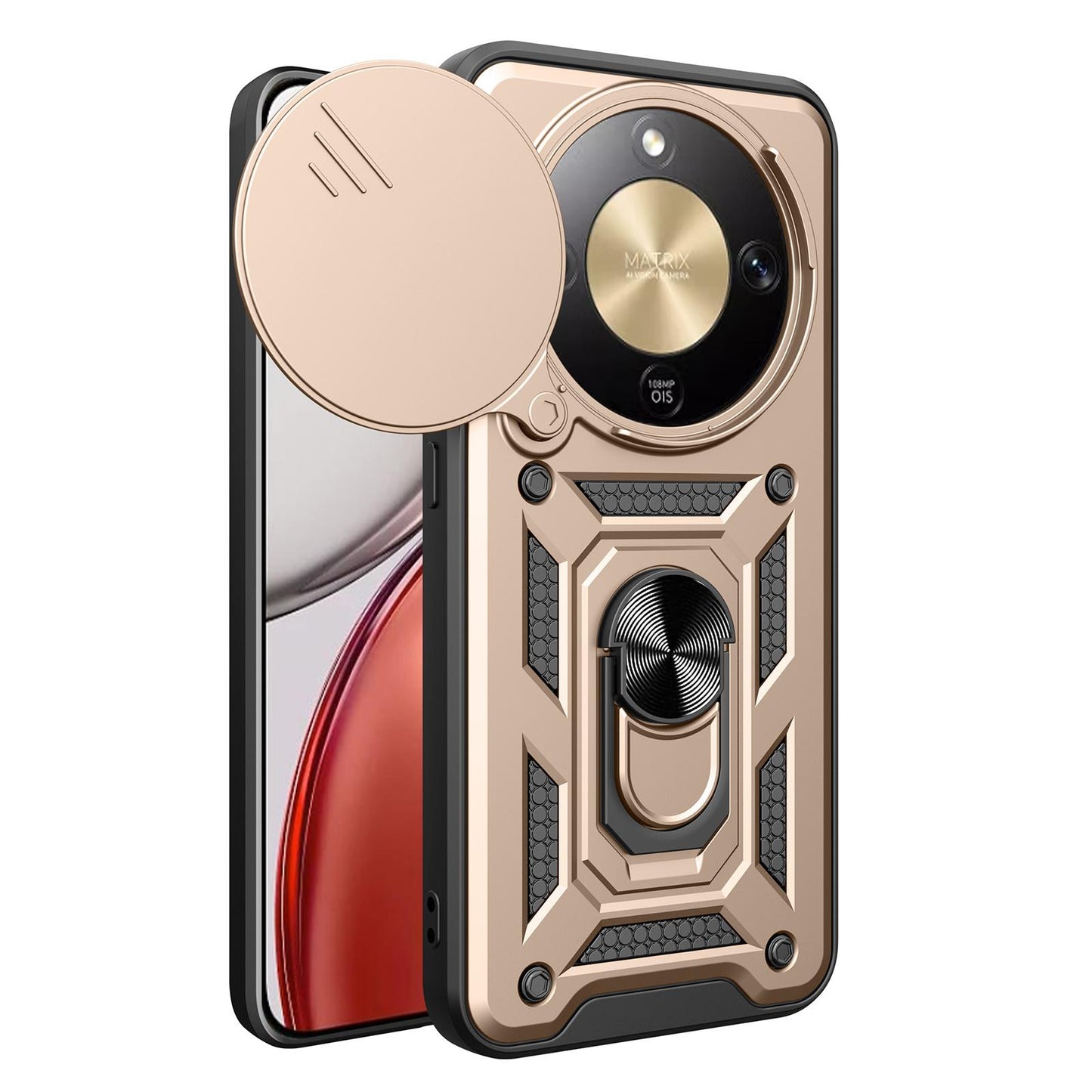 Honor X9d 5G Sliding Camera Cover Magnetic Ring Stand Shockproof TPU + PC Protective Phone Case