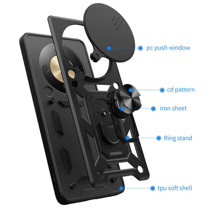 Honor X70 5G Sliding Camera Cover Magnetic Ring Stand Shockproof TPU + PC Protective Phone Case