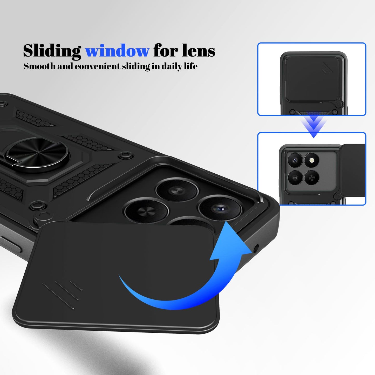 Honor 400 Smart 5G Sliding Camera Cover Magnetic Ring Stand Shockproof TPU + PC Protective Phone Case