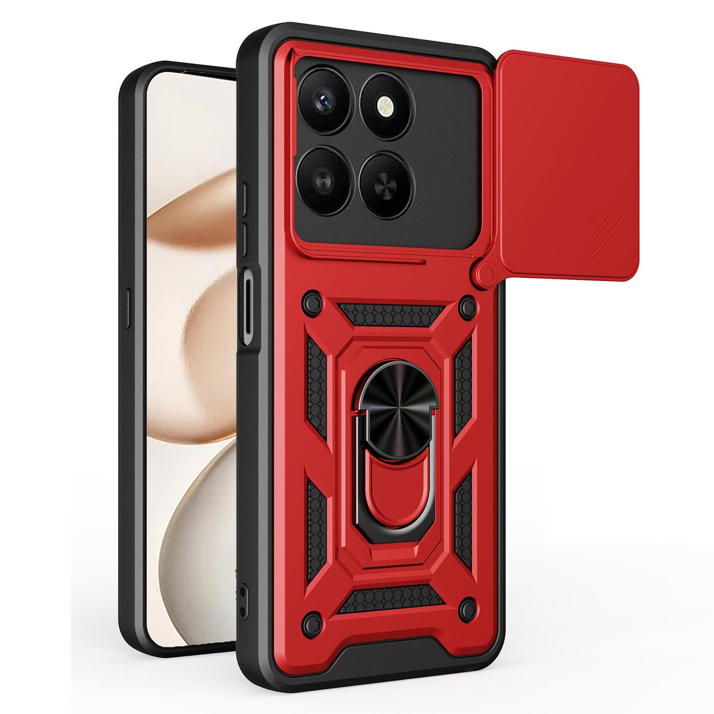 Honor 400 Smart 5G Sliding Camera Cover Magnetic Ring Stand Shockproof TPU + PC Protective Phone Case