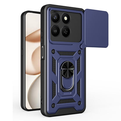 Honor X7d 5G Sliding Camera Cover Magnetic Ring Stand Shockproof TPU + PC Protective Phone Case