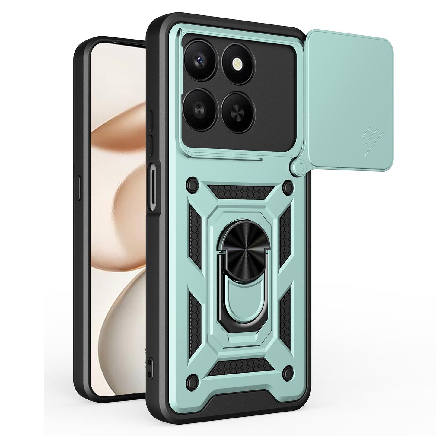 Honor 400 Smart 5G Sliding Camera Cover Magnetic Ring Stand Shockproof TPU + PC Protective Phone Case