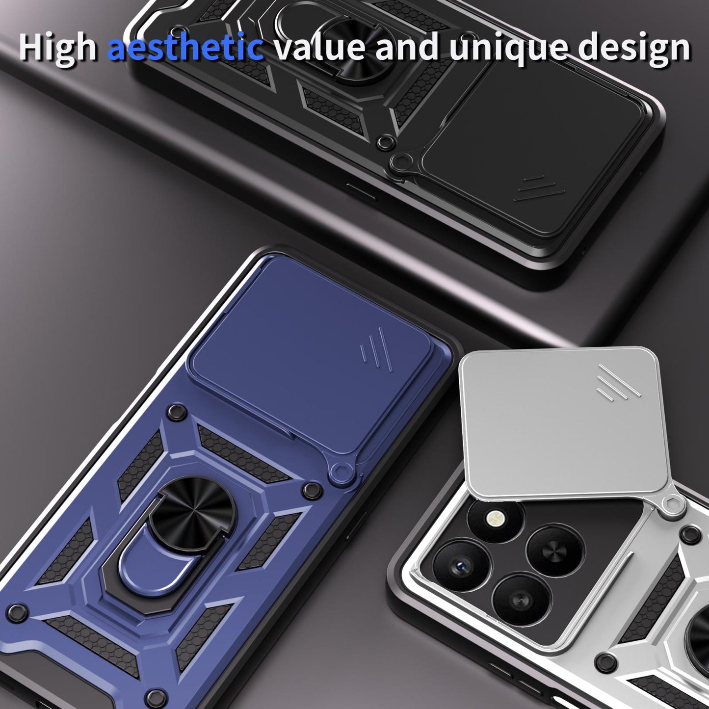 Honor 400 Smart 5G Sliding Camera Cover Magnetic Ring Stand Shockproof TPU + PC Protective Phone Case