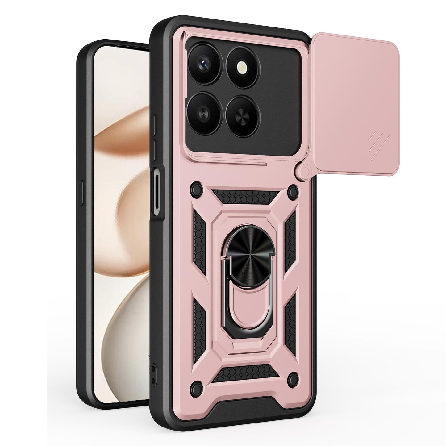 Honor X7d 5G Sliding Camera Cover Magnetic Ring Stand Shockproof TPU + PC Protective Phone Case