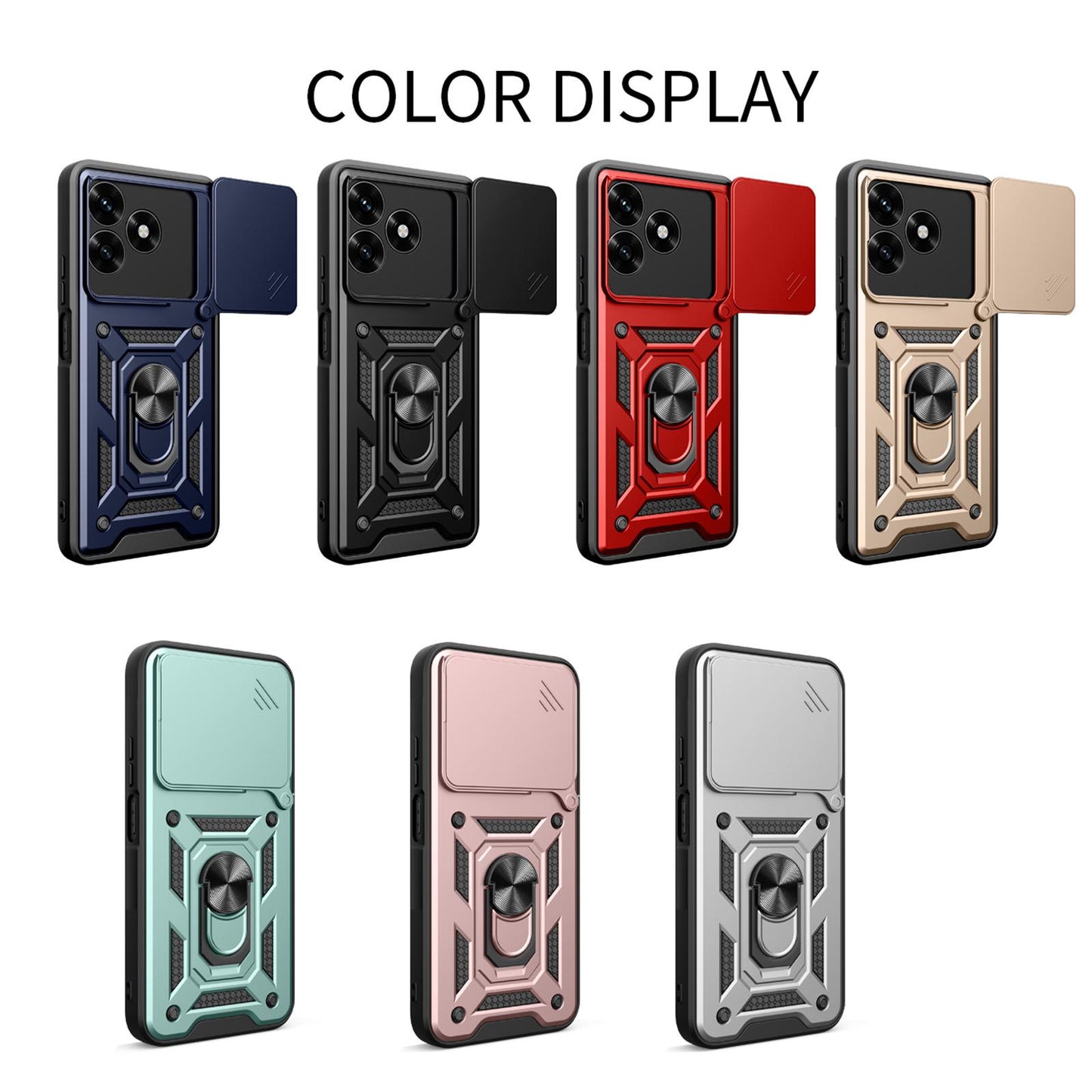 Honor X5c Plus Sliding Camera Cover Magnetic Ring Stand Shockproof TPU + PC Protective Phone Case