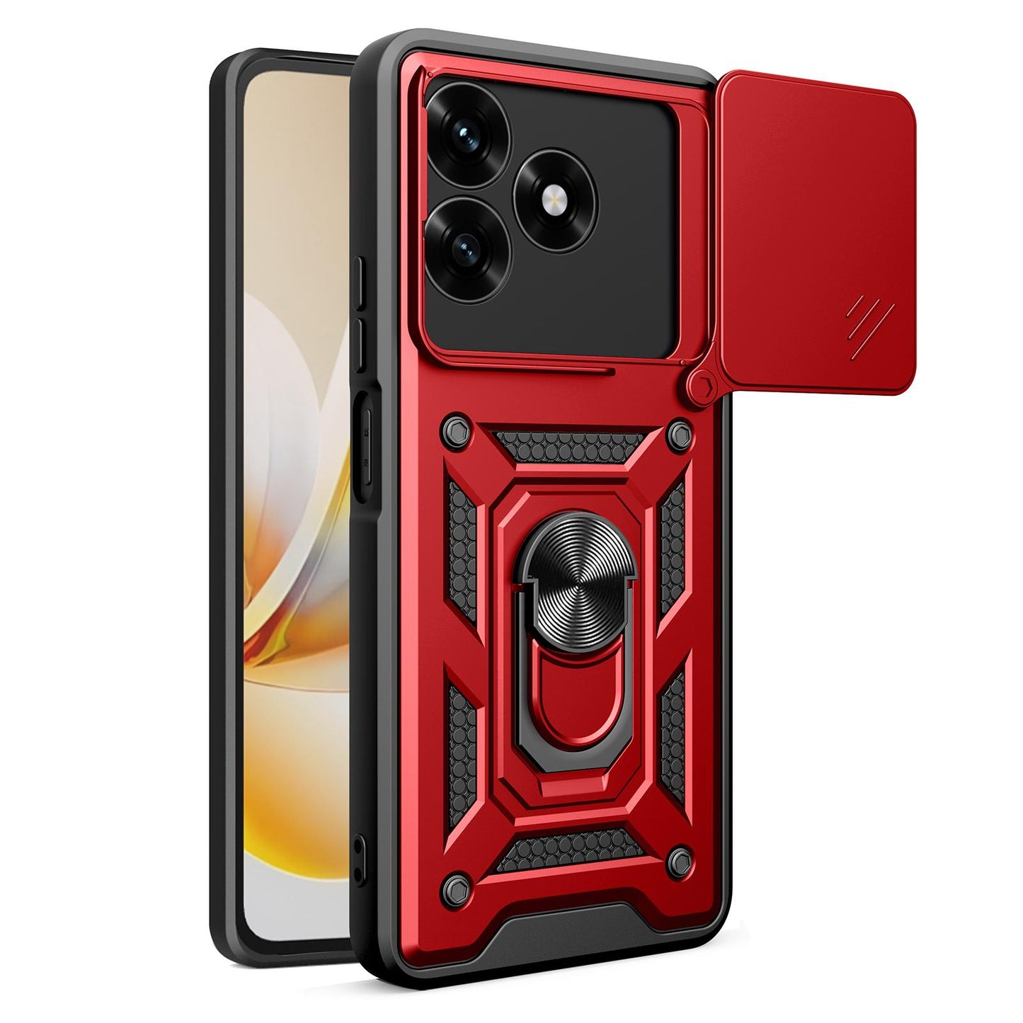 Honor Play10A 4G Sliding Camera Cover Magnetic Ring Stand Shockproof TPU + PC Protective Phone Case