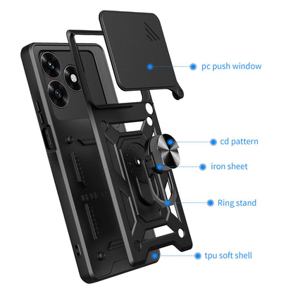 Honor X5c Plus Sliding Camera Cover Magnetic Ring Stand Shockproof TPU + PC Protective Phone Case