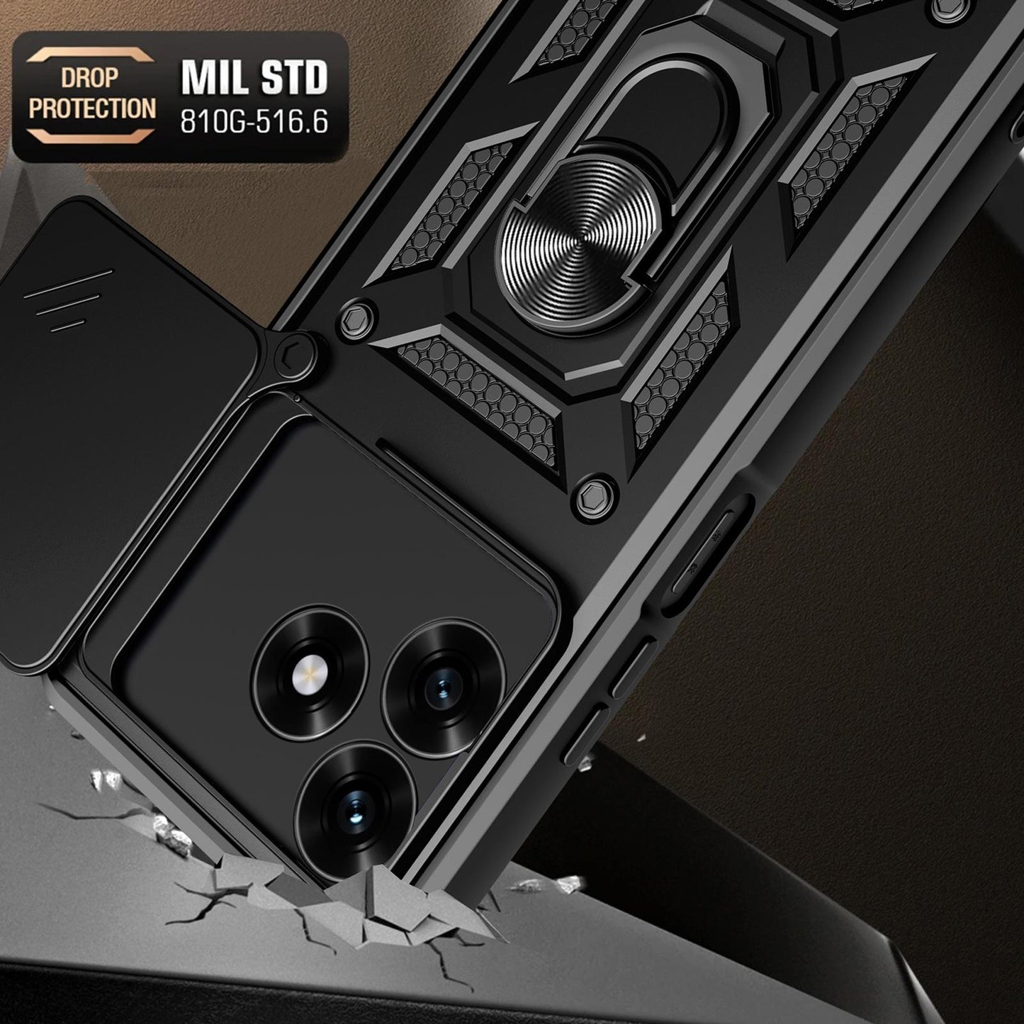 Honor X5c Sliding Camera Cover Magnetic Ring Stand Shockproof TPU + PC Protective Phone Case