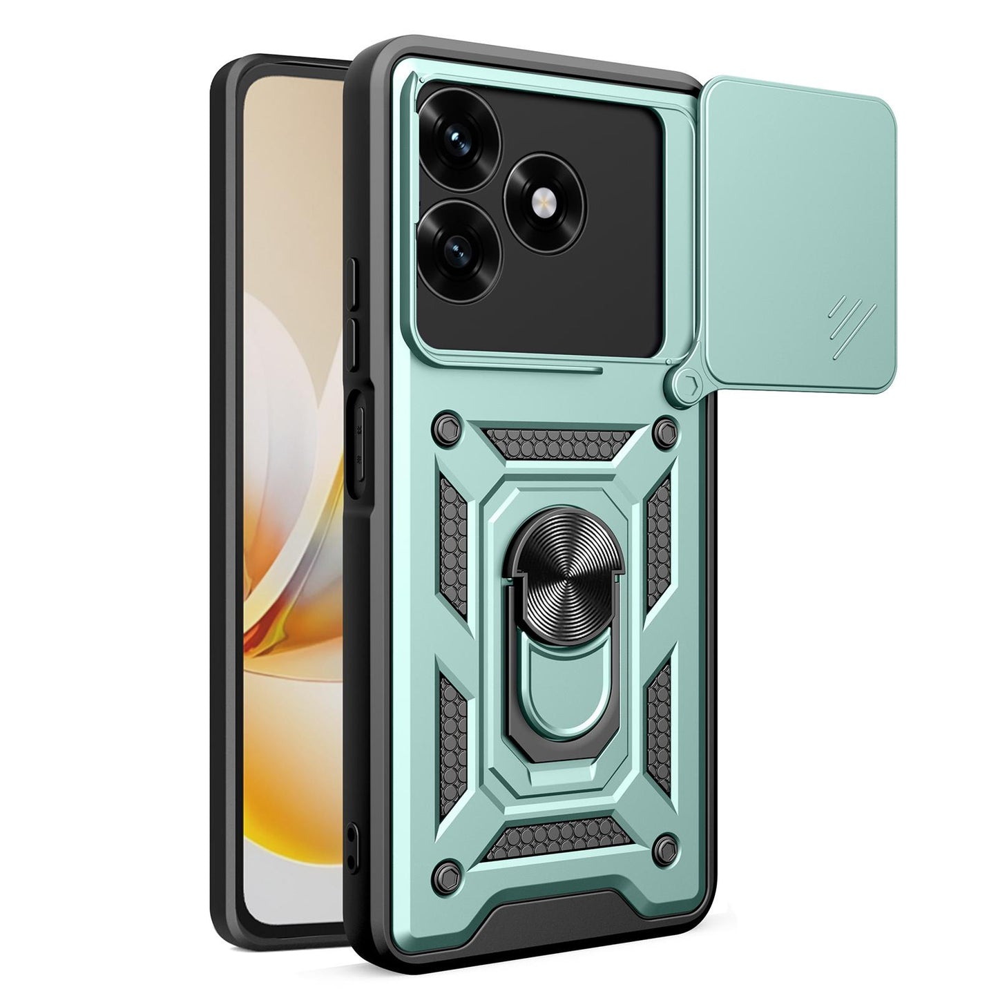 Honor Play10A 4G Sliding Camera Cover Magnetic Ring Stand Shockproof TPU + PC Protective Phone Case
