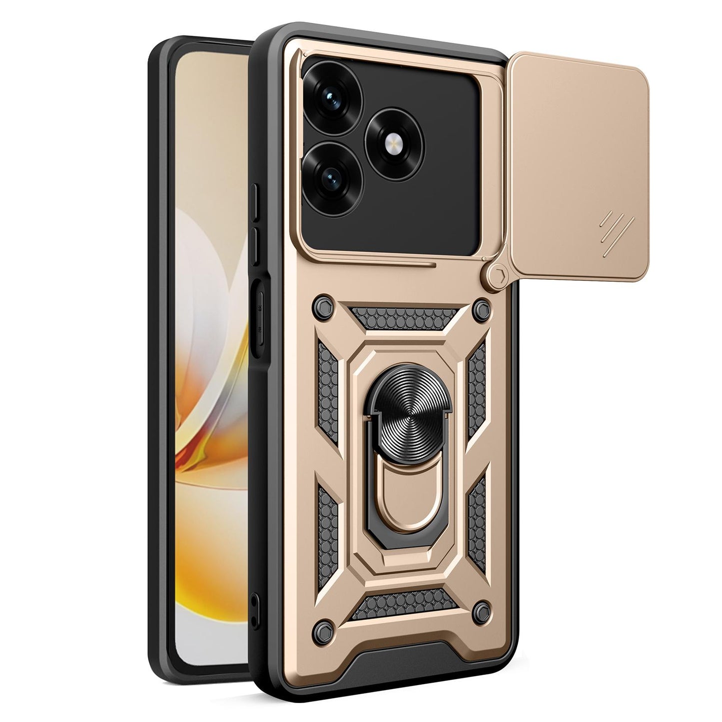 Honor X5c Plus Sliding Camera Cover Magnetic Ring Stand Shockproof TPU + PC Protective Phone Case