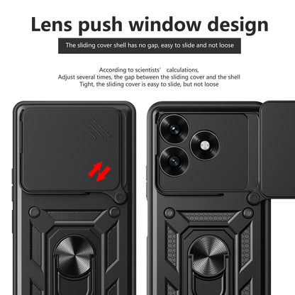 Honor X5c Plus Sliding Camera Cover Magnetic Ring Stand Shockproof TPU + PC Protective Phone Case